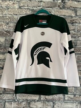 Nike White/Dark Green Michigan State Spartan Hockey Jersey smoke/pet free Unisex